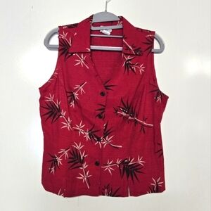 Modern Essentials Vintage Bamboo Print Rayon Blend Button Up Vest Sz Medium Red
